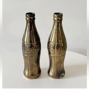 Set Of Brass Coca-Cola Bottles Perfect For Decor & Bookends Approx 7” Tall